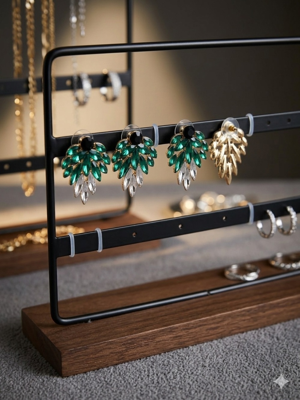 🌸 Green and Silver Crystal Leaf Drop Earrings 🌸